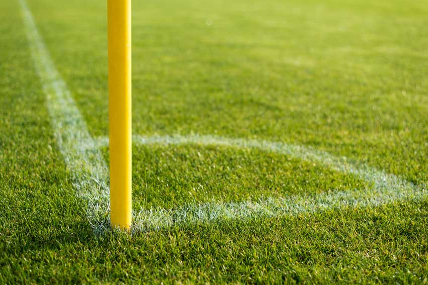 Soccer pitch, corner kick lines and flag pole